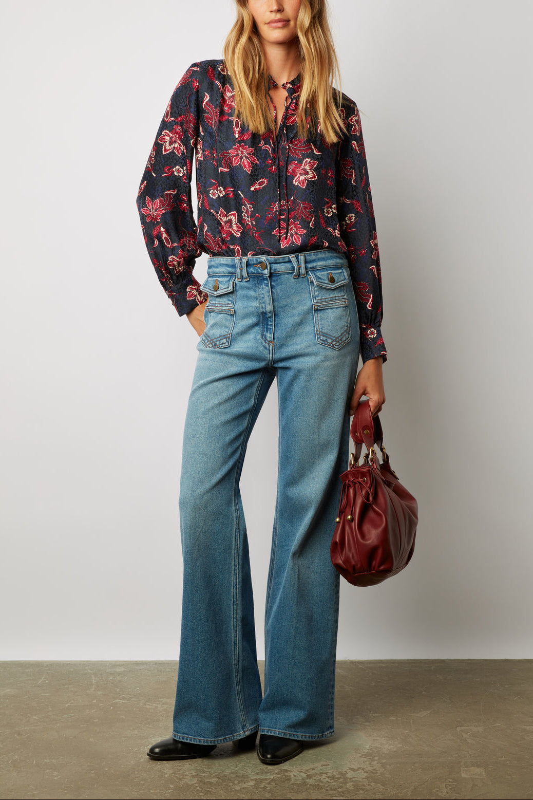 Blouse satinée imprimé grosses fleurs - CECILE Faume - seconde main