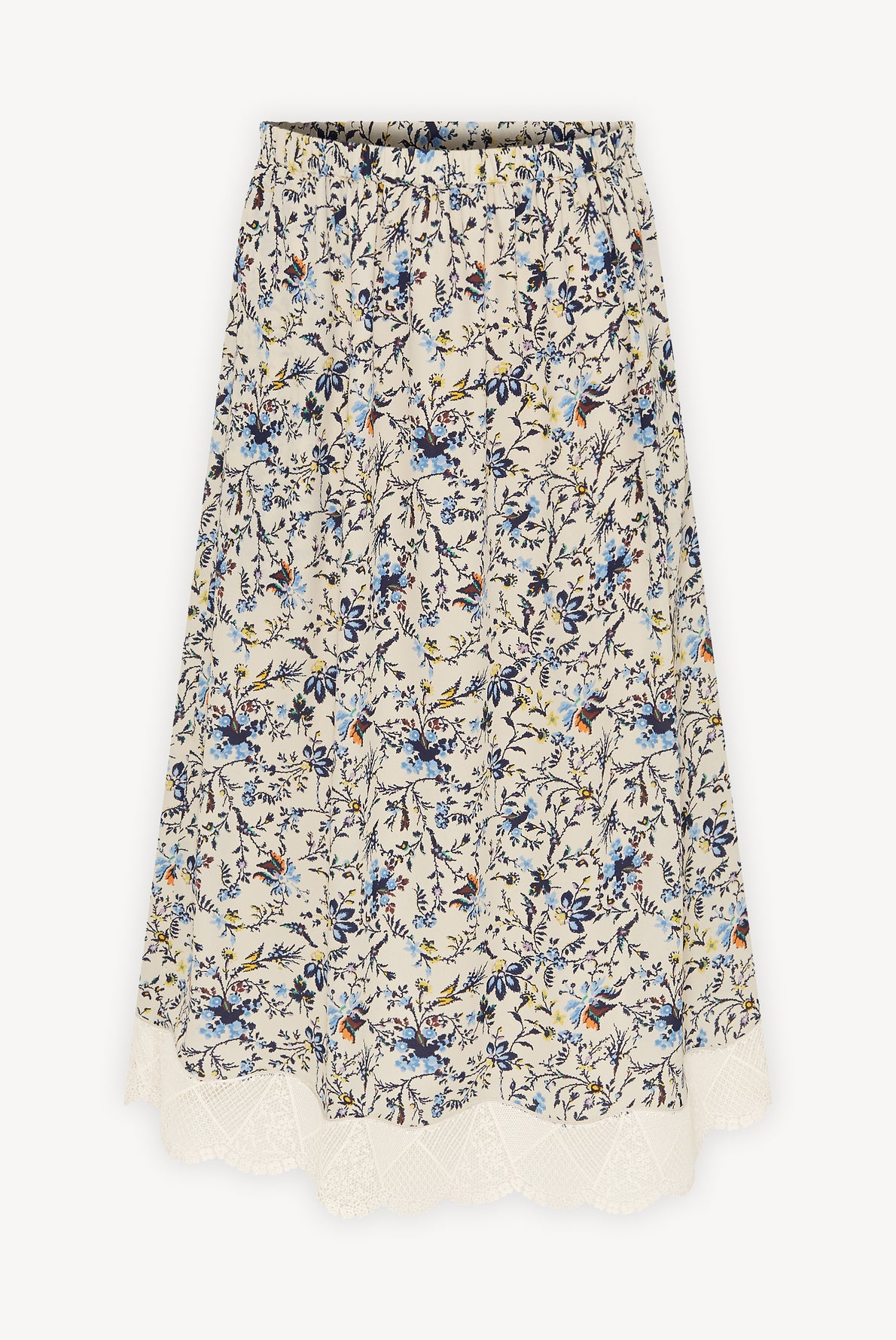 Jupe midi imprimée avec dentelle Faume - seconde main