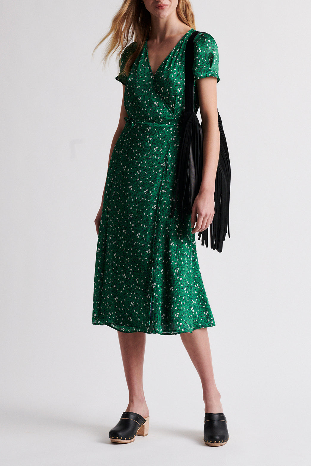 SARA - Robe portefeuille à imprimé floral Faume - seconde main