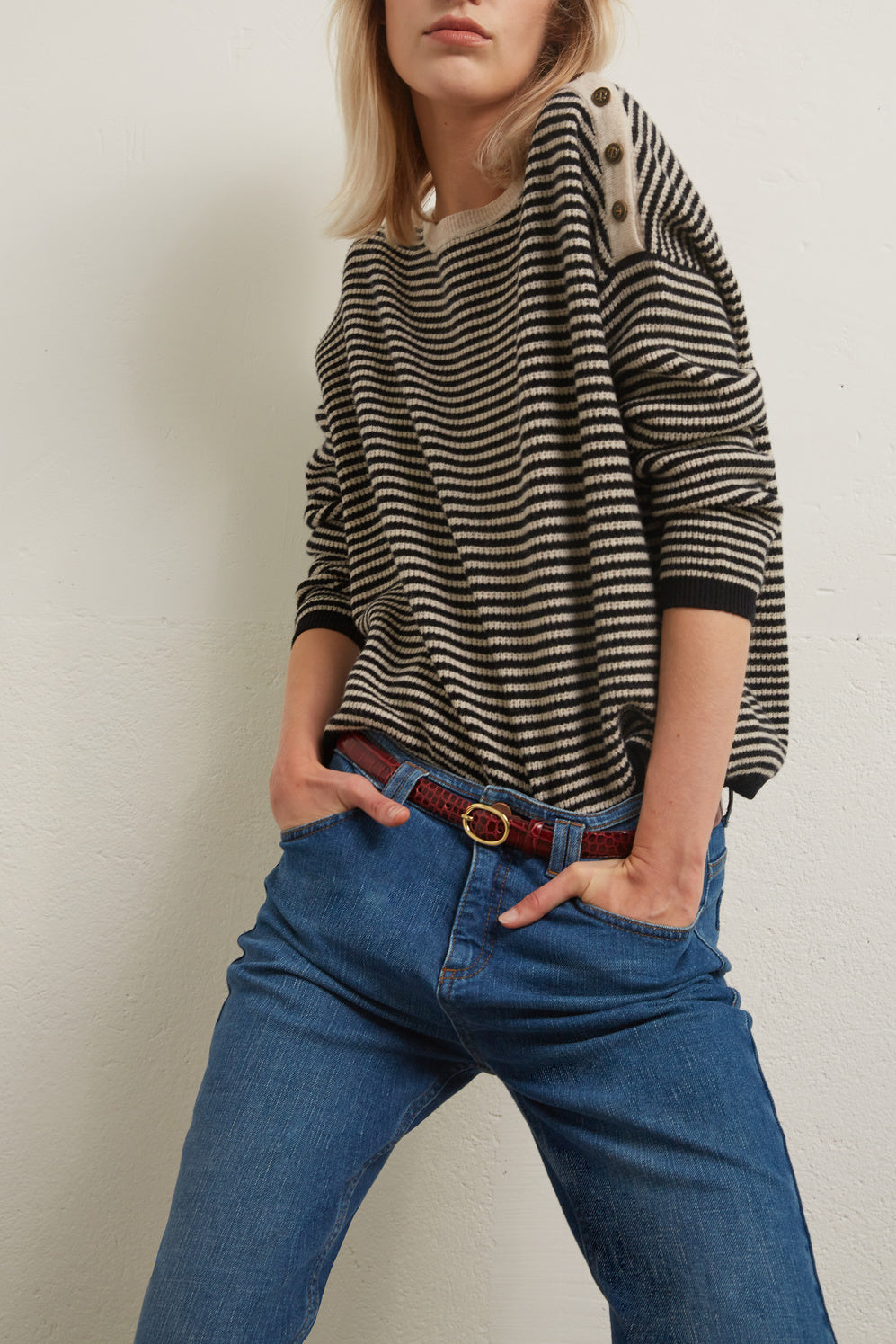 Donatella - Pull à rayures façon marinière en laine Faume - seconde main