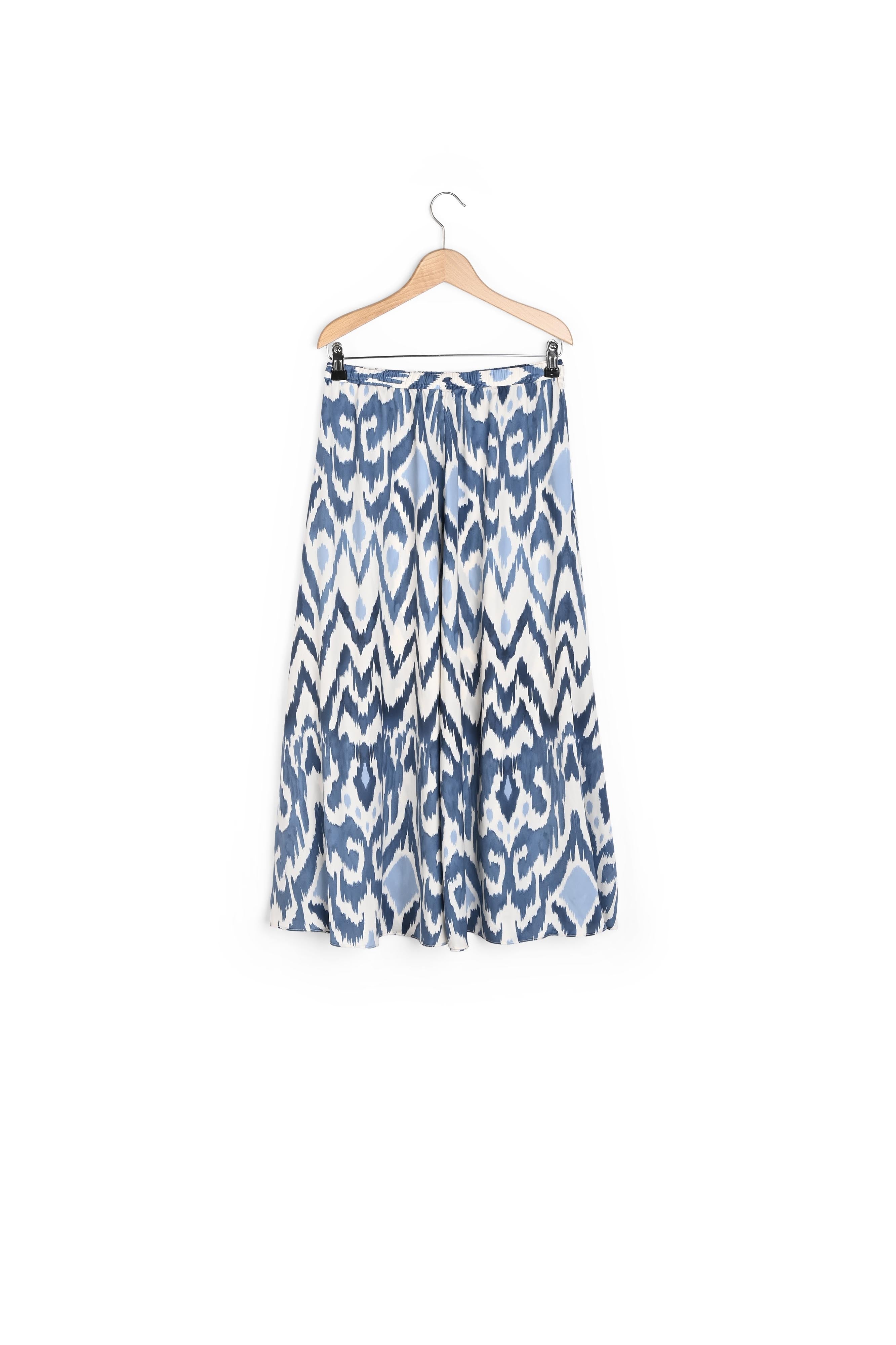 Jupe longue satinée motif Ikat - BLANCHE Faume - seconde main