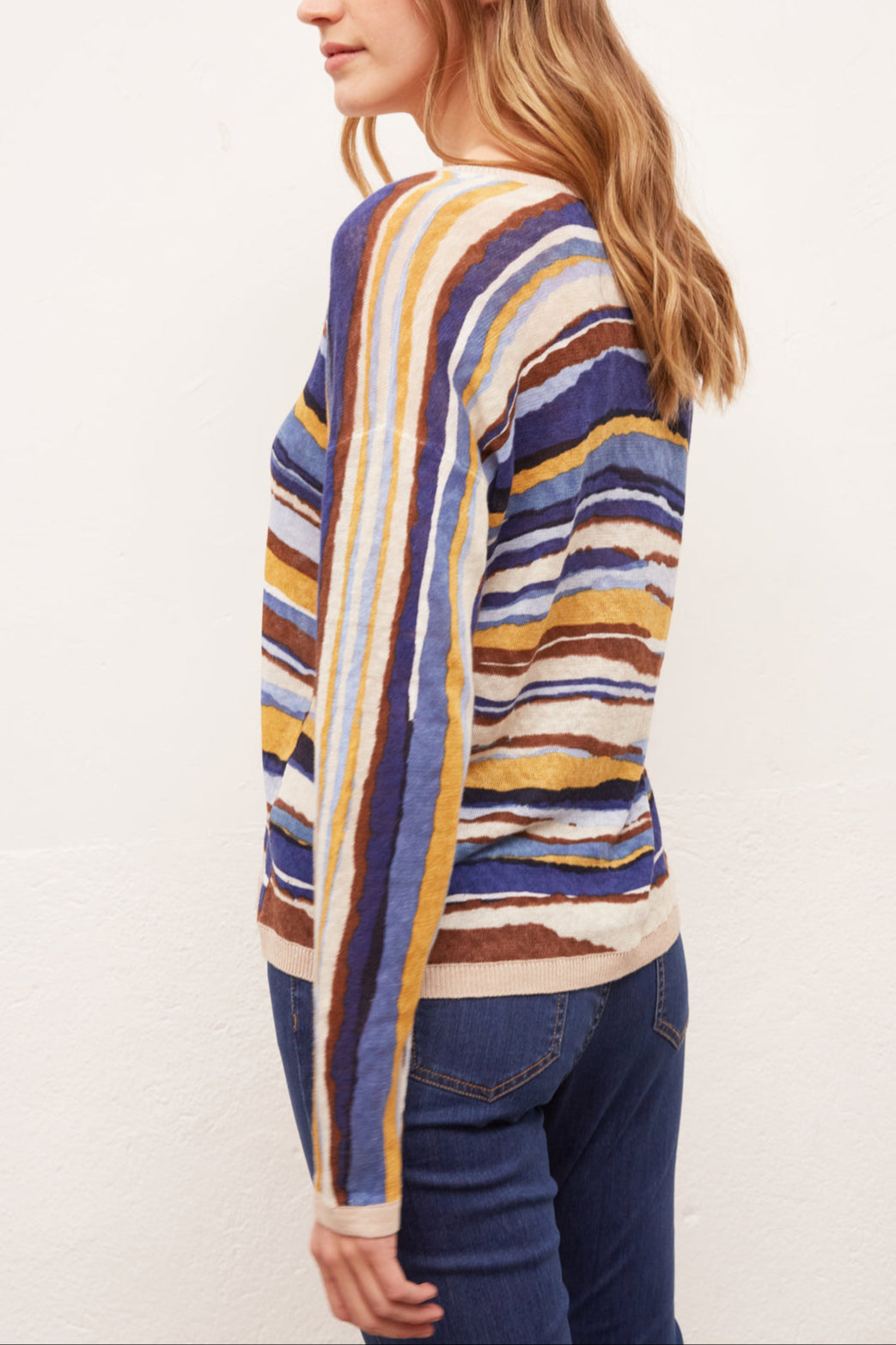 Pull V rayé en lin Faume - seconde main