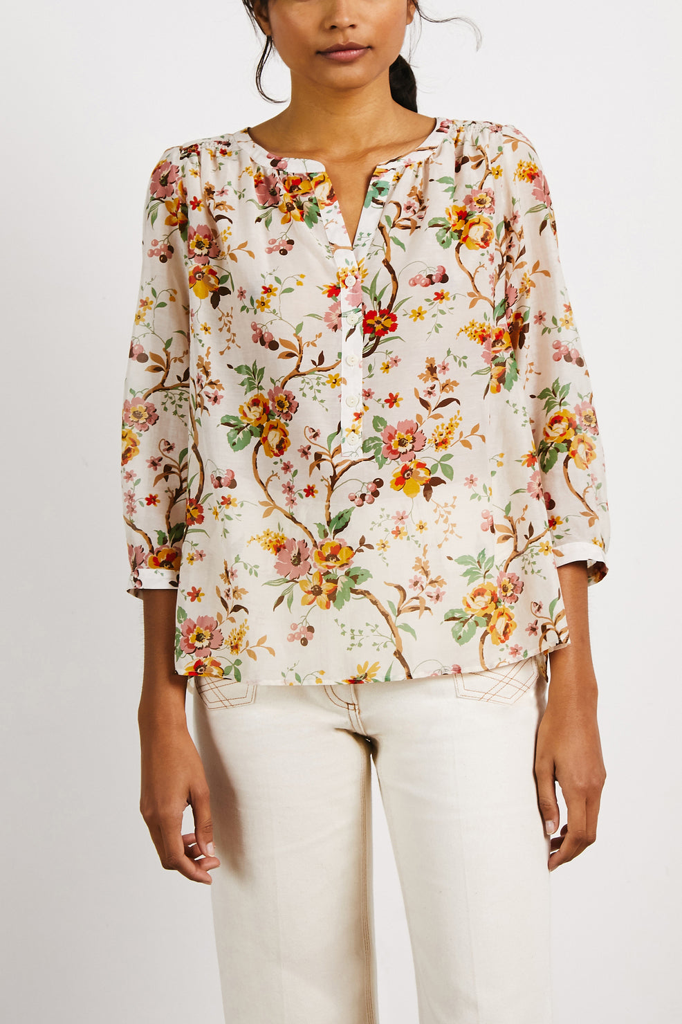 Blouse fleurie en coton et soie - CYRIAQUE Faume - seconde main