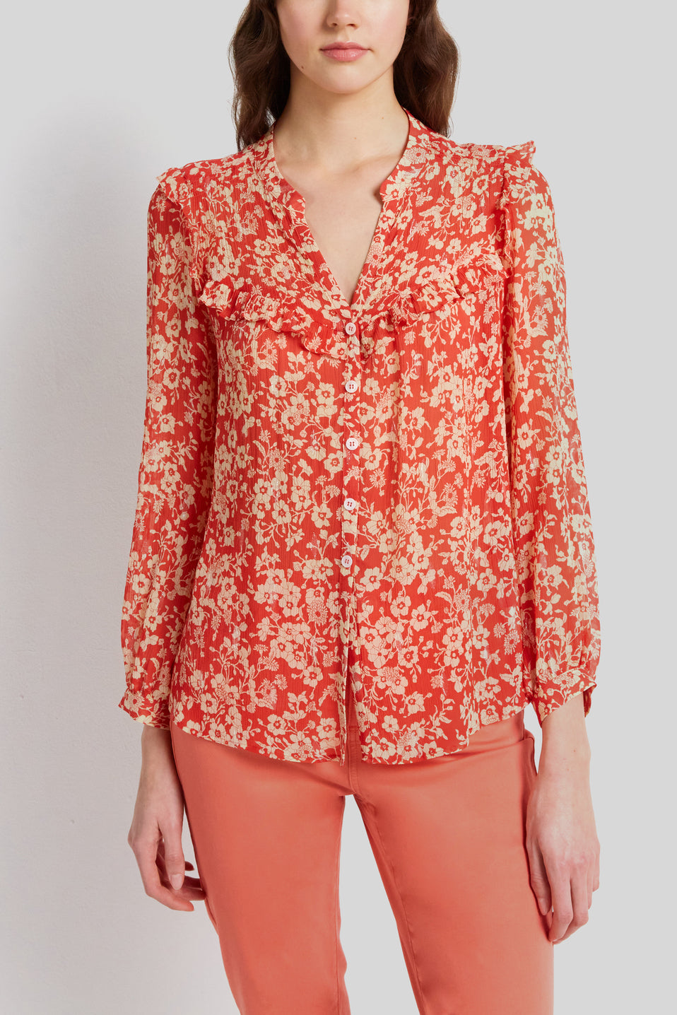 Chemise fleurie à volants - CHADE Faume - seconde main