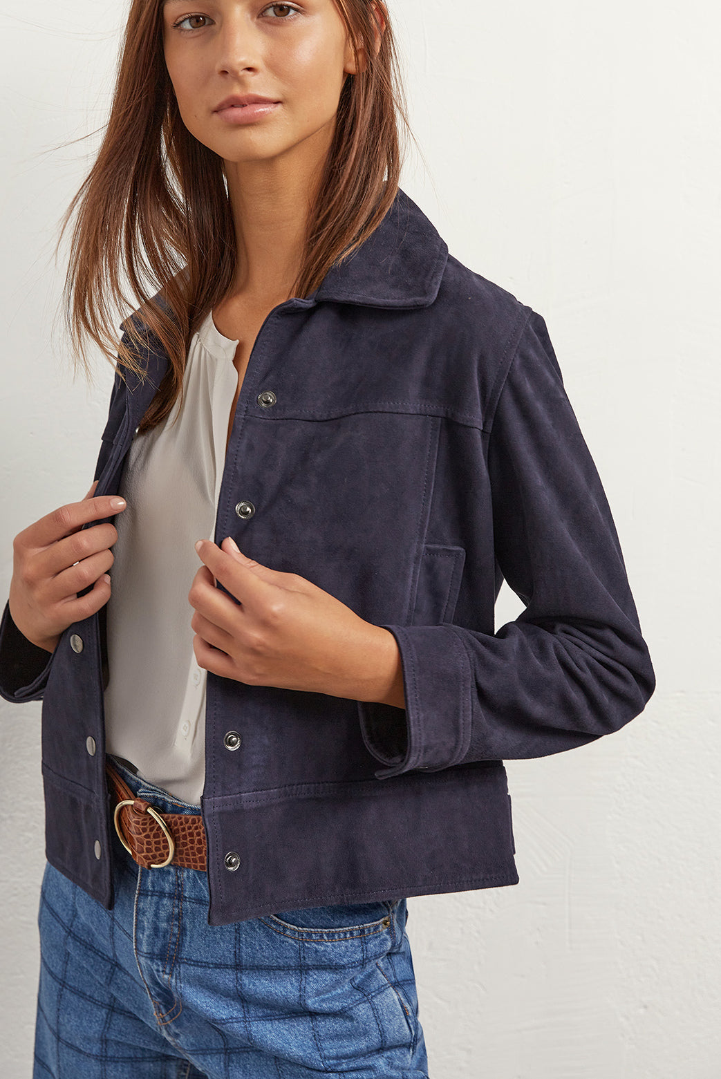 GERMANA - Veste courte en chèvre velours Faume - seconde main