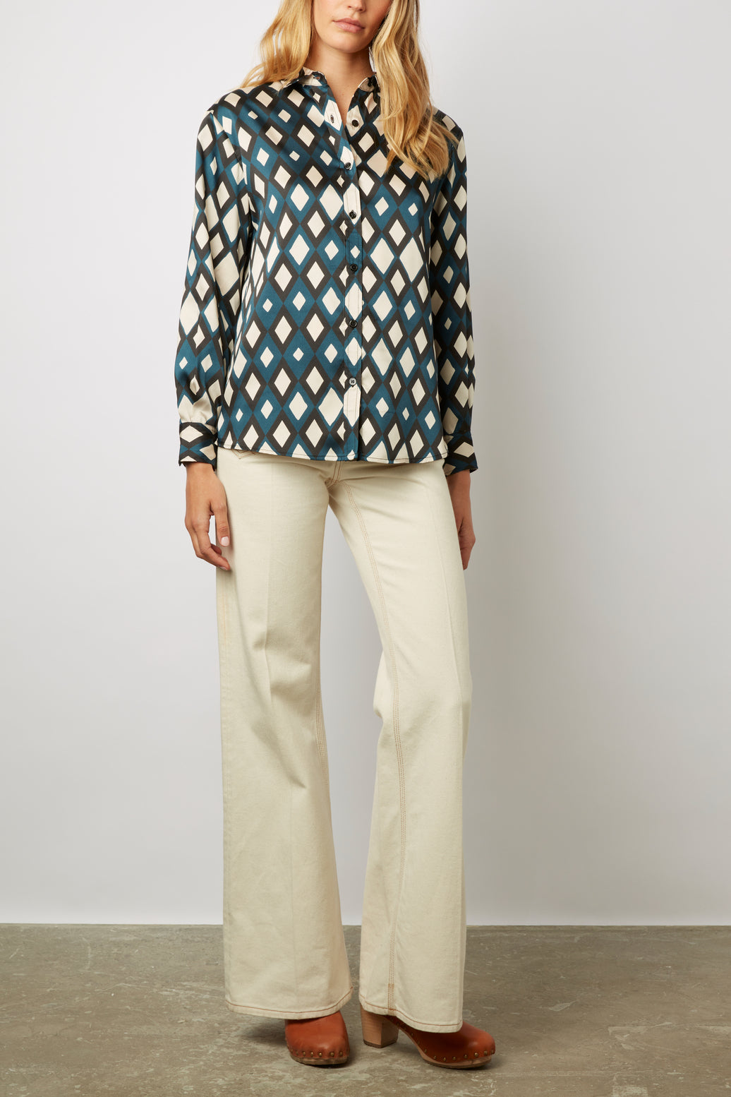 Chemise satinée imprimé losanges - CARLA Faume - seconde main