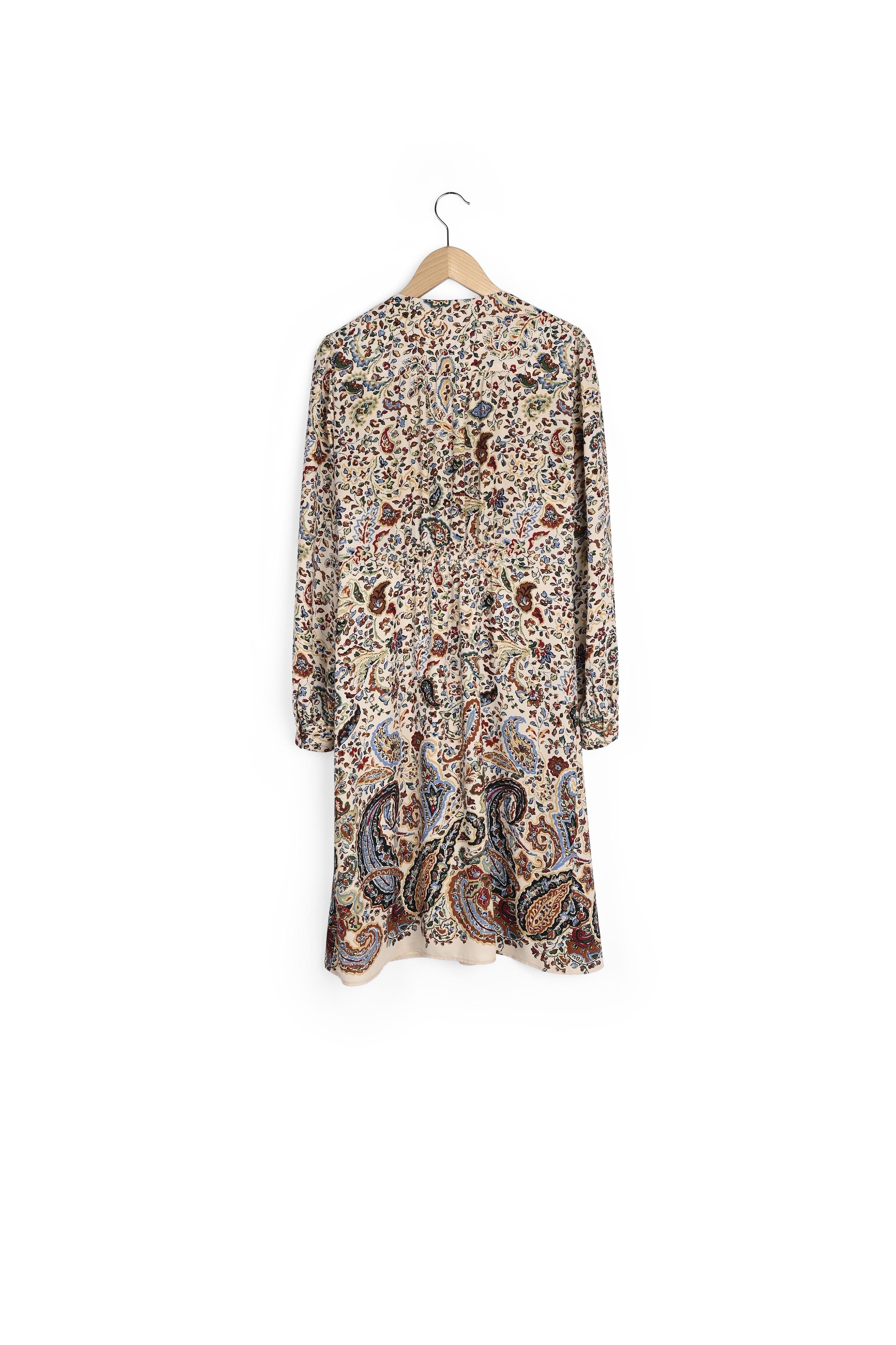 Thess - Robe V imprimée cachemire avec smocks Faume - seconde main