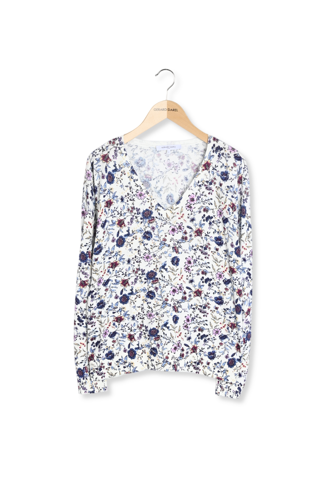 Pull Col V motif floral - LAURYNDA Faume - seconde main