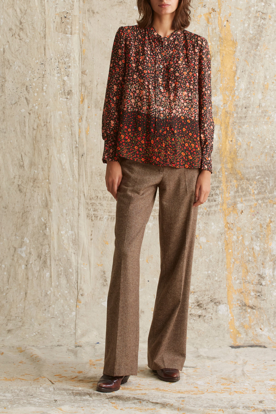 Chemise à volants en mousseline fleurie - CALICA Faume - seconde main