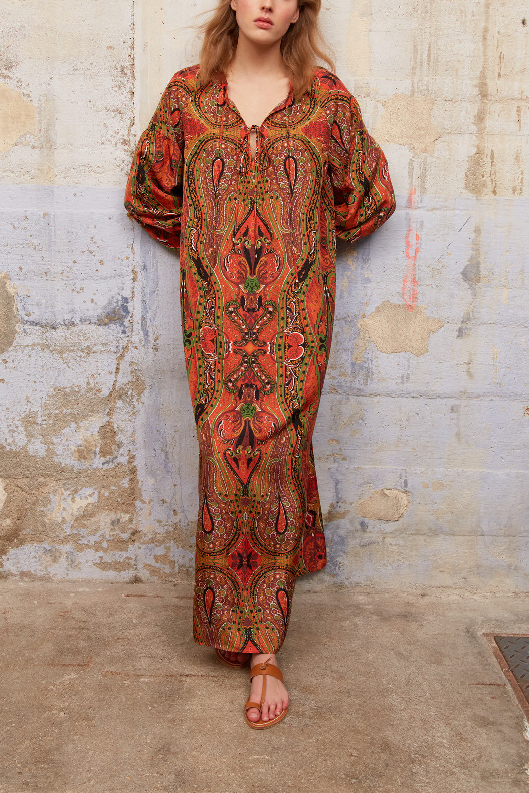 SAHANA - Robe longue en soie imprimée façon tunique Faume - seconde main