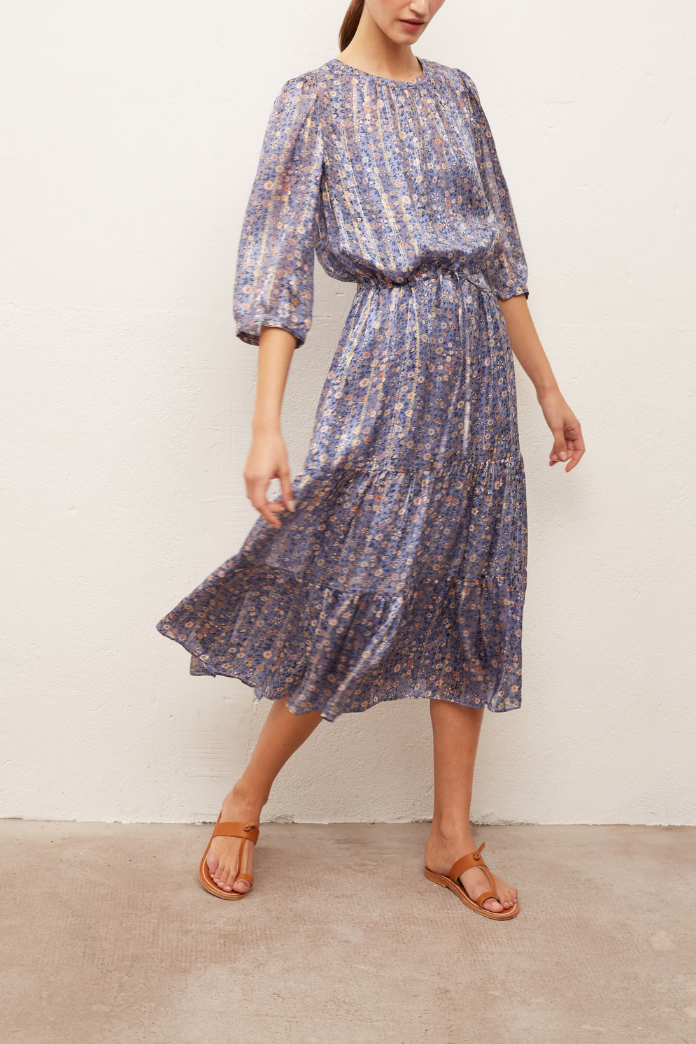 SAHE - Robe longue en soie et Lurex à imprimé floral Faume - seconde main