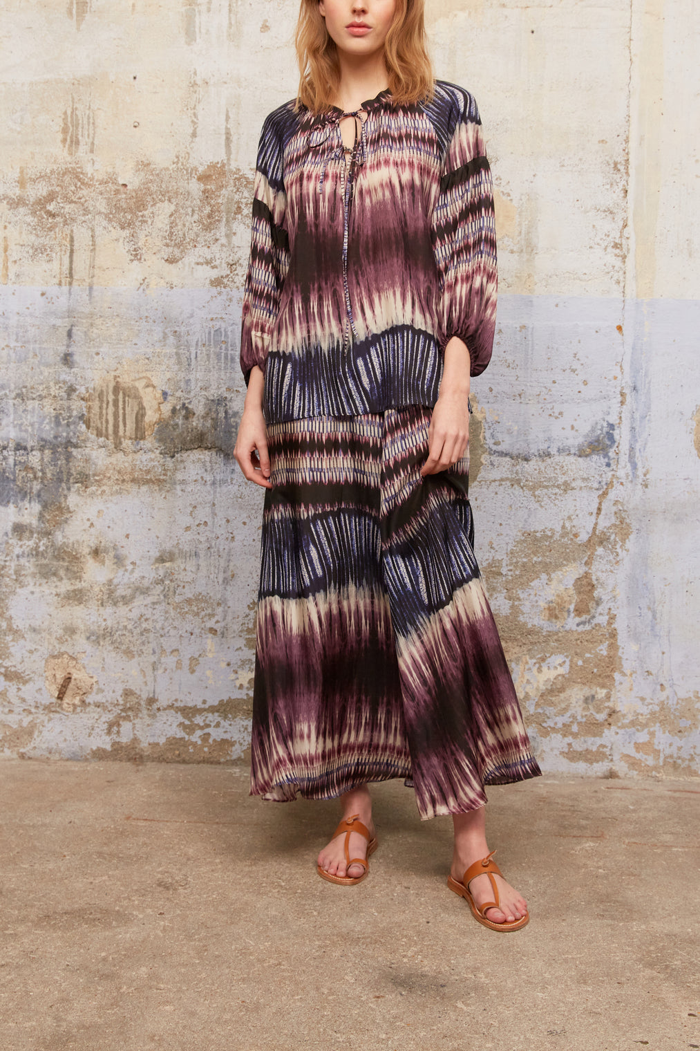 NAHOMY - Blouse en soie Tie and Dye Faume - seconde main