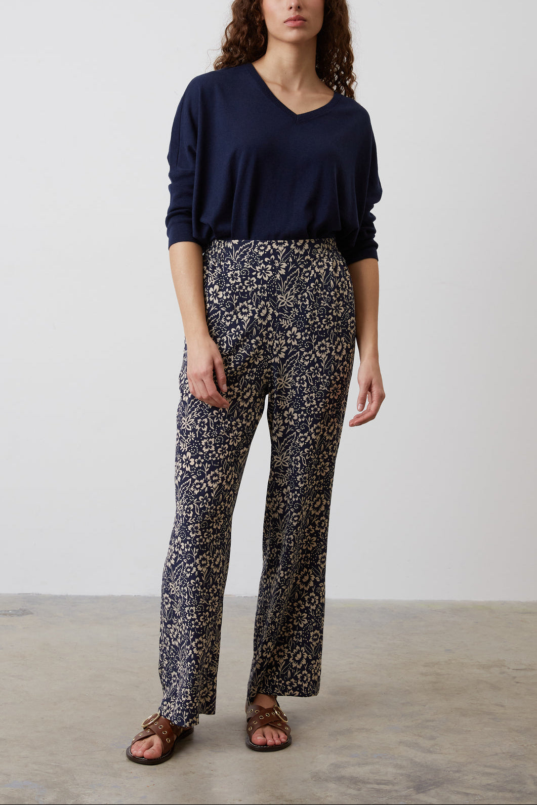 Pantalon fluide imprimé fleurs bicolore - EDITH Faume - seconde main
