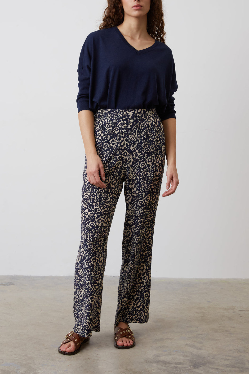 Pantalon fluide imprimé fleurs bicolore - EDITH Faume - seconde main