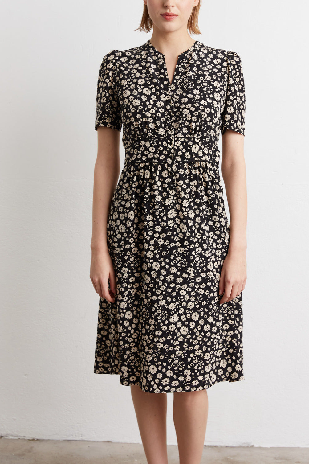 SALY - Robe midi en soie imprimé Faume - seconde main