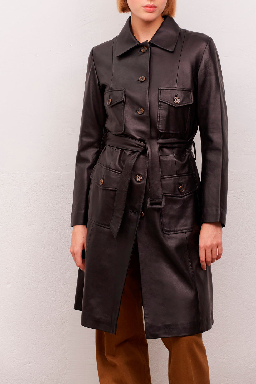 ERIN - Manteau ceinturé en cuir d'agneau Faume - seconde main