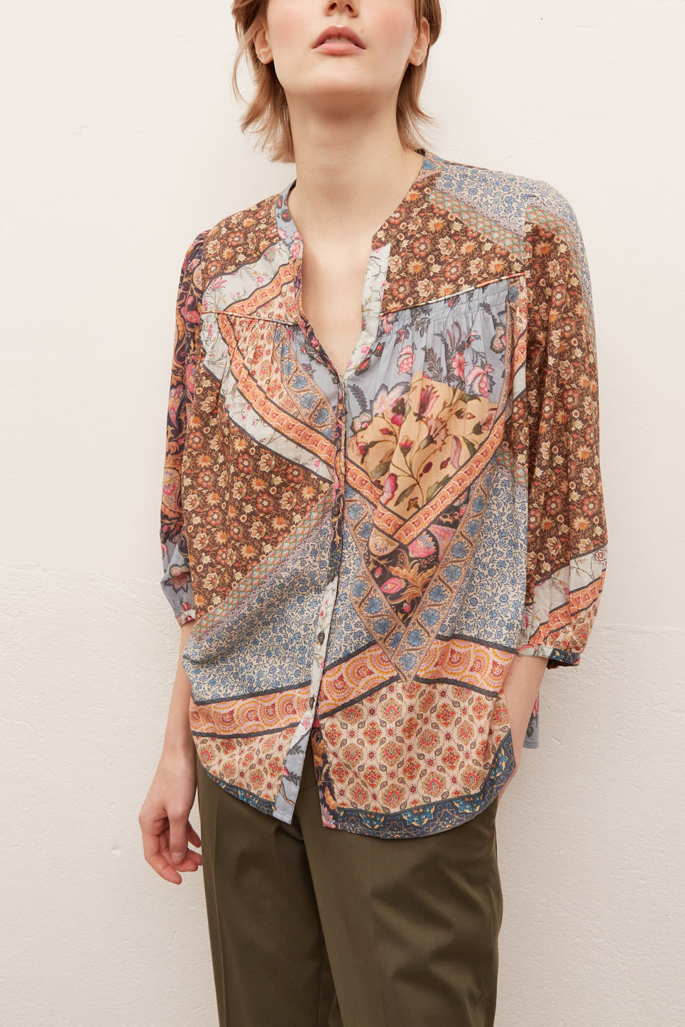 NUBIA - Blouse en voile de coton façon patchwork Faume - seconde main