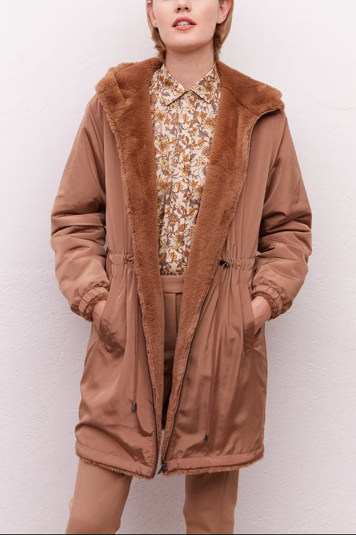 Parka réversible en toile et fausse fourrure - SELENA Faume - seconde main
