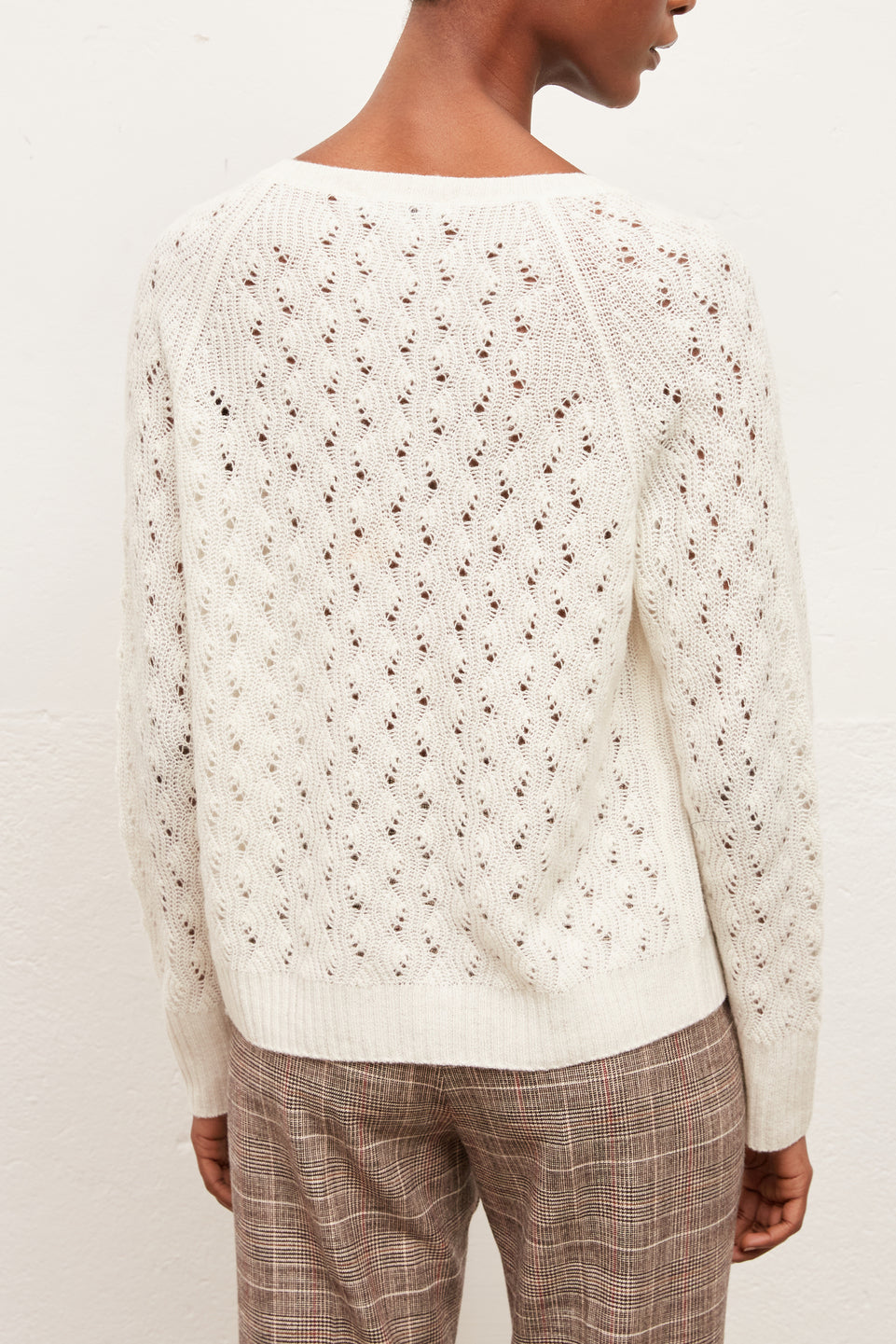 EMY - Pull V en laine et cachemire avec ajours Faume - seconde main