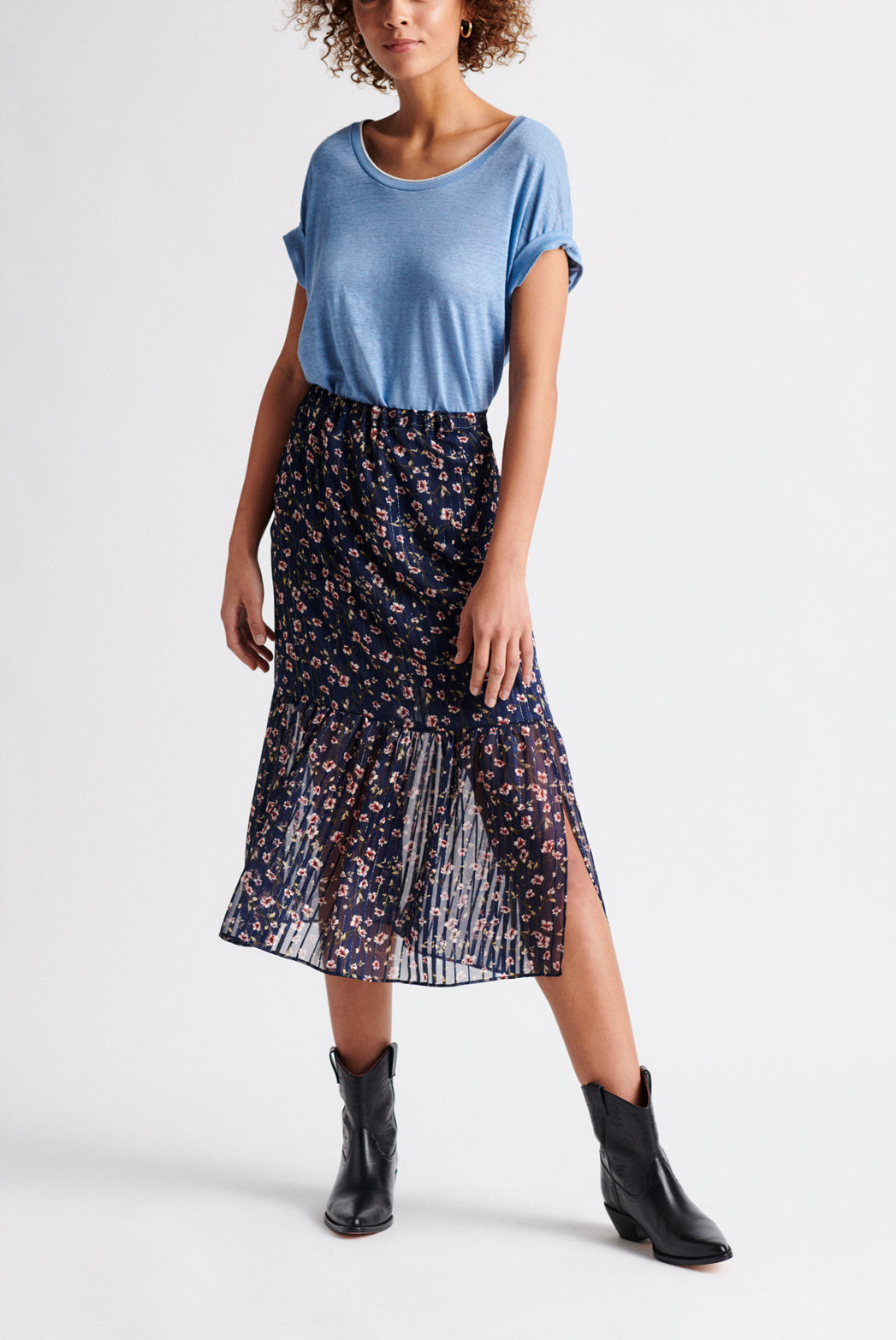 LEA - Jupe en mousseline piquée de Lurex et de soie Faume - seconde main