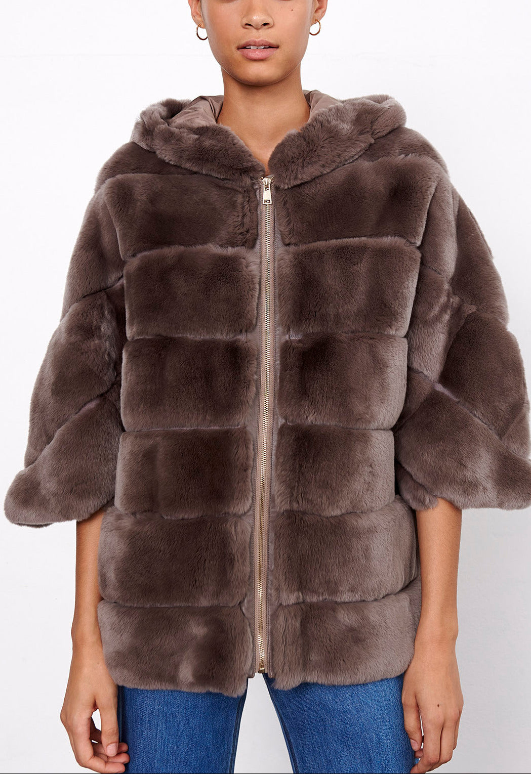 AGNES - Veste à capuche en lapin Faume - seconde main