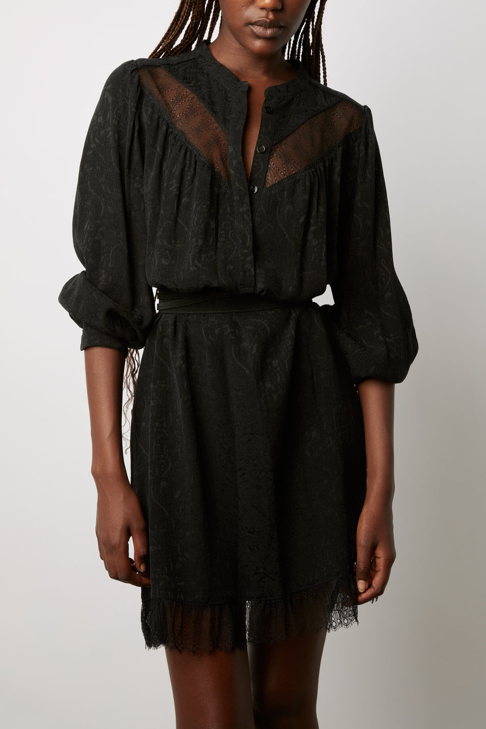 Robe courte en jacquard avec application de dentelle - JOSY Faume - seconde main