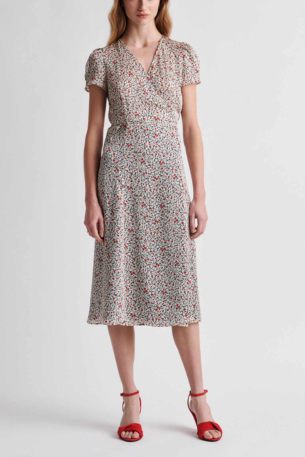 SARA - Robe portefeuille à imprimé floral Faume - seconde main