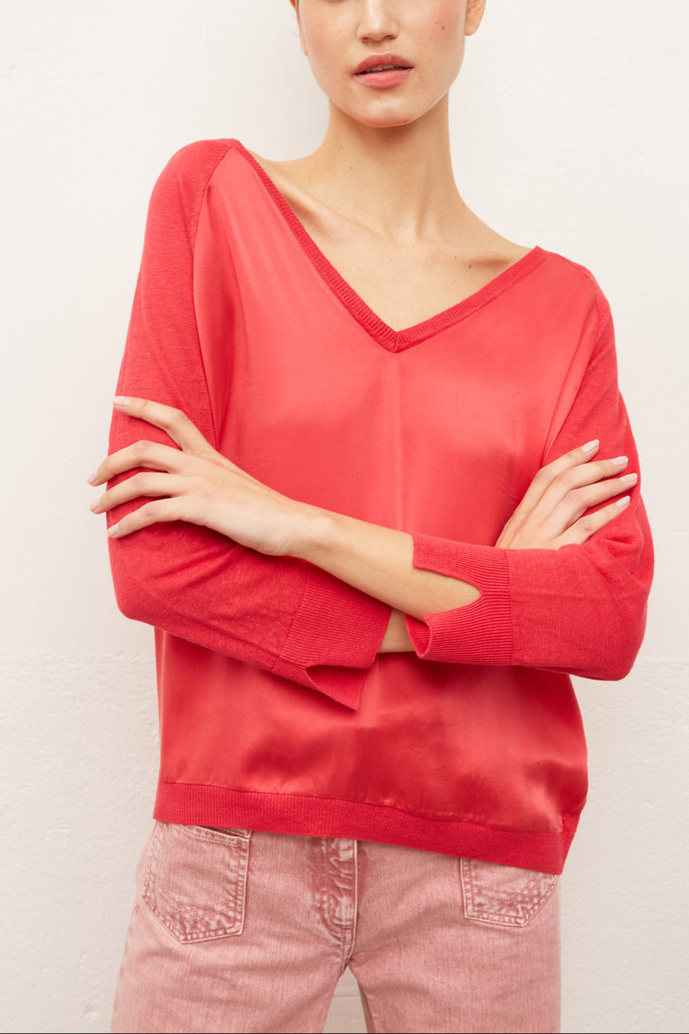 EVANNA - Pull V en lin et soie Faume - seconde main