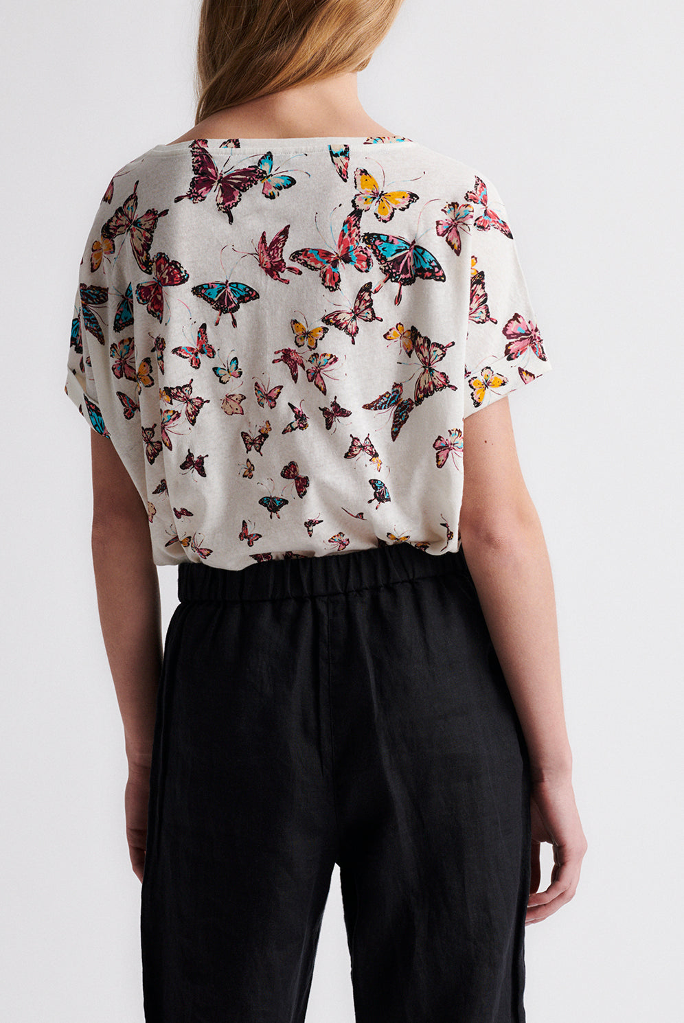 JOCIA - Tee-shirt en coton et lin à imprimé papillons Faume - seconde main