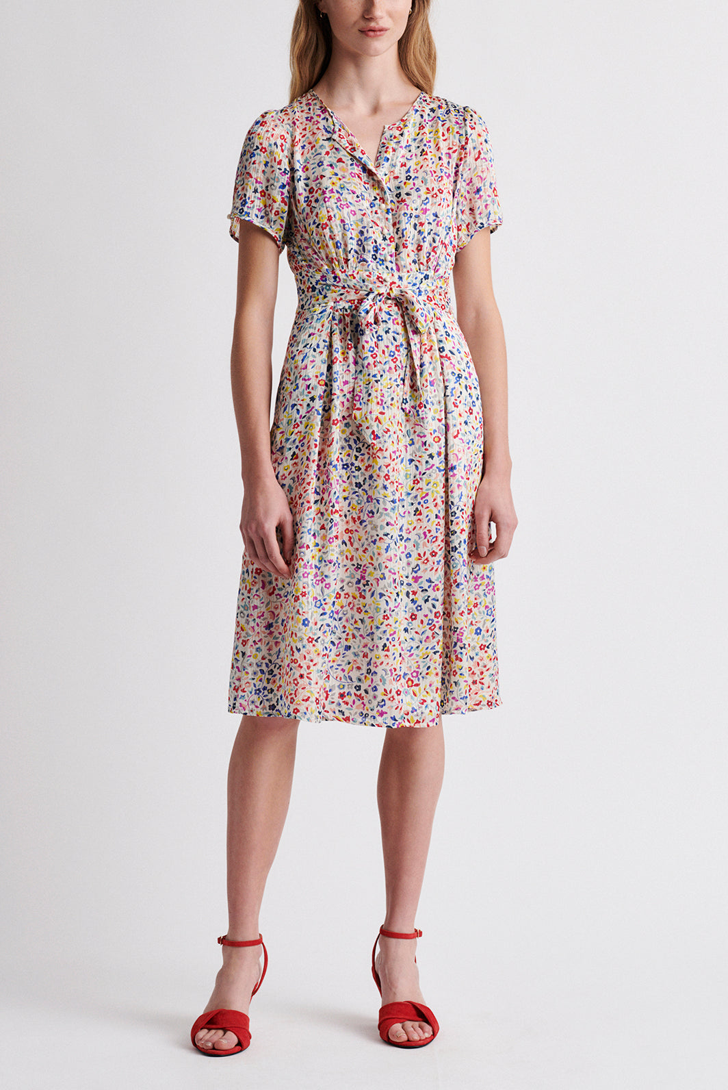 SALVINA - Robe courte ceinturée à imprimé floral Faume - seconde main