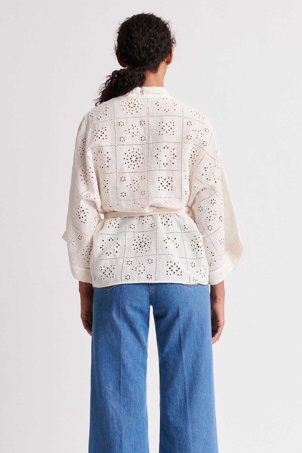 NAELIE - Kimono court en coton et lin brodé Faume - seconde main