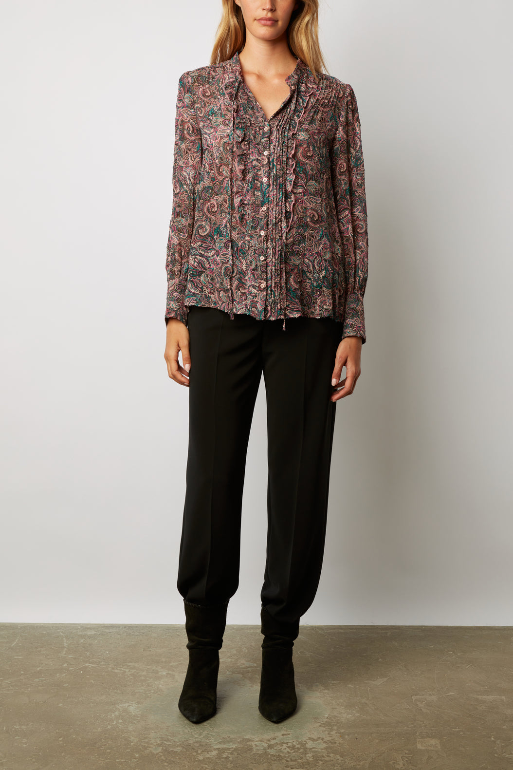 Chemise en mousseline à jabot imprimé cachemire - CLEO Faume - seconde main