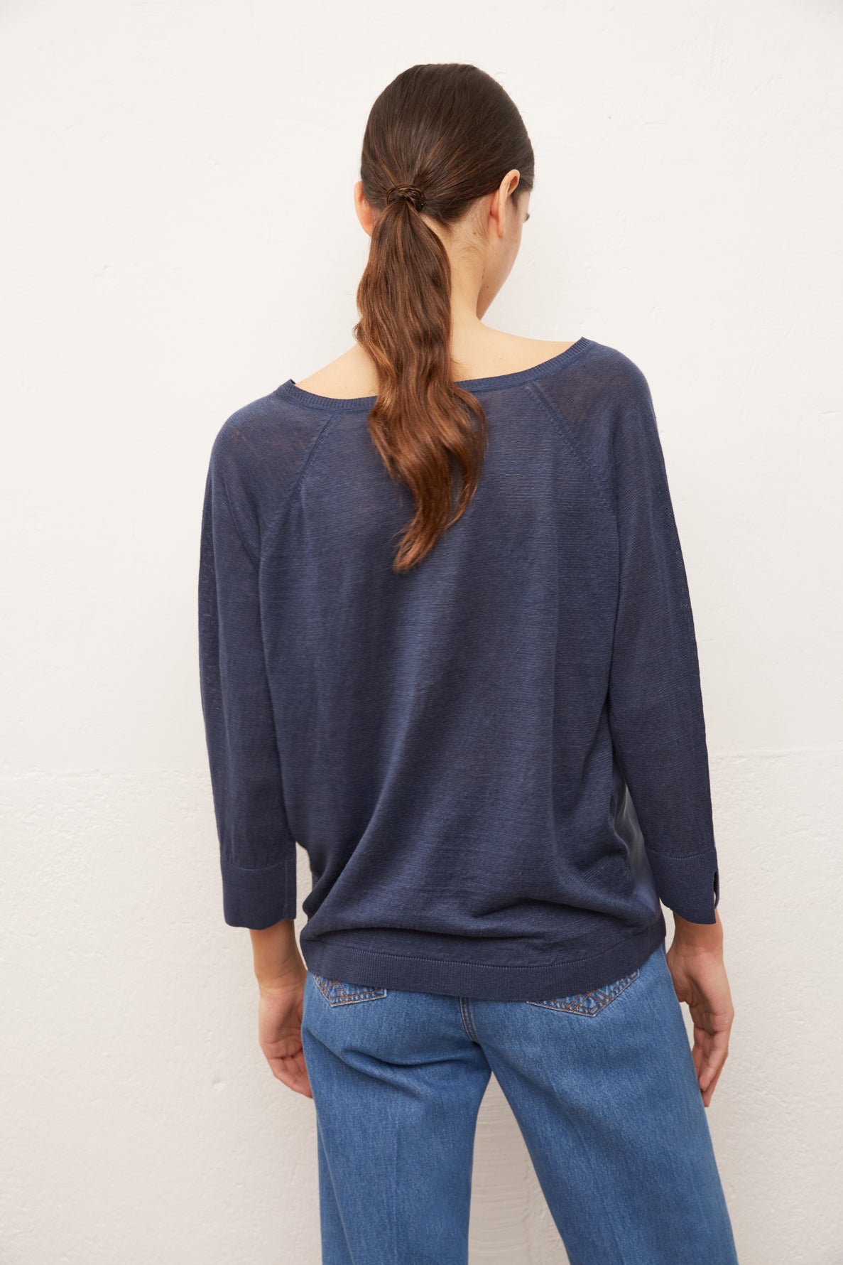 EVANNA - Pull V en lin et soie Faume - seconde main