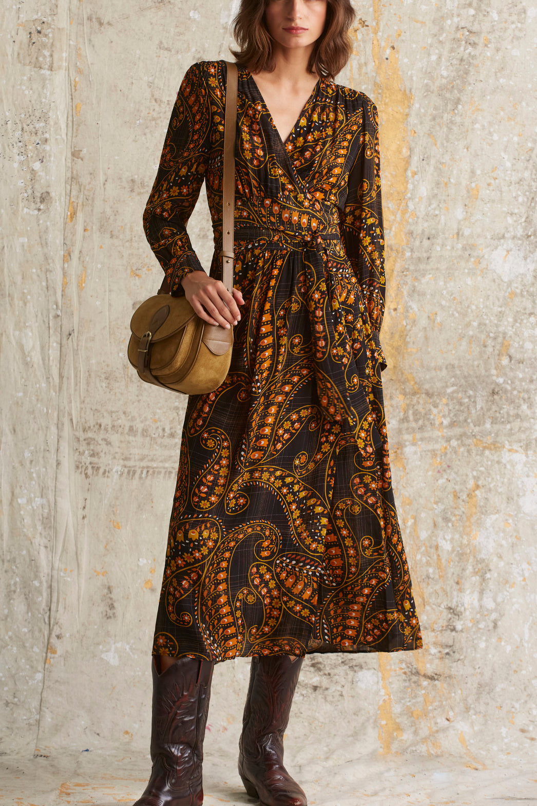 Robe portefeuille imprimé 1970s - JANE Faume - seconde main