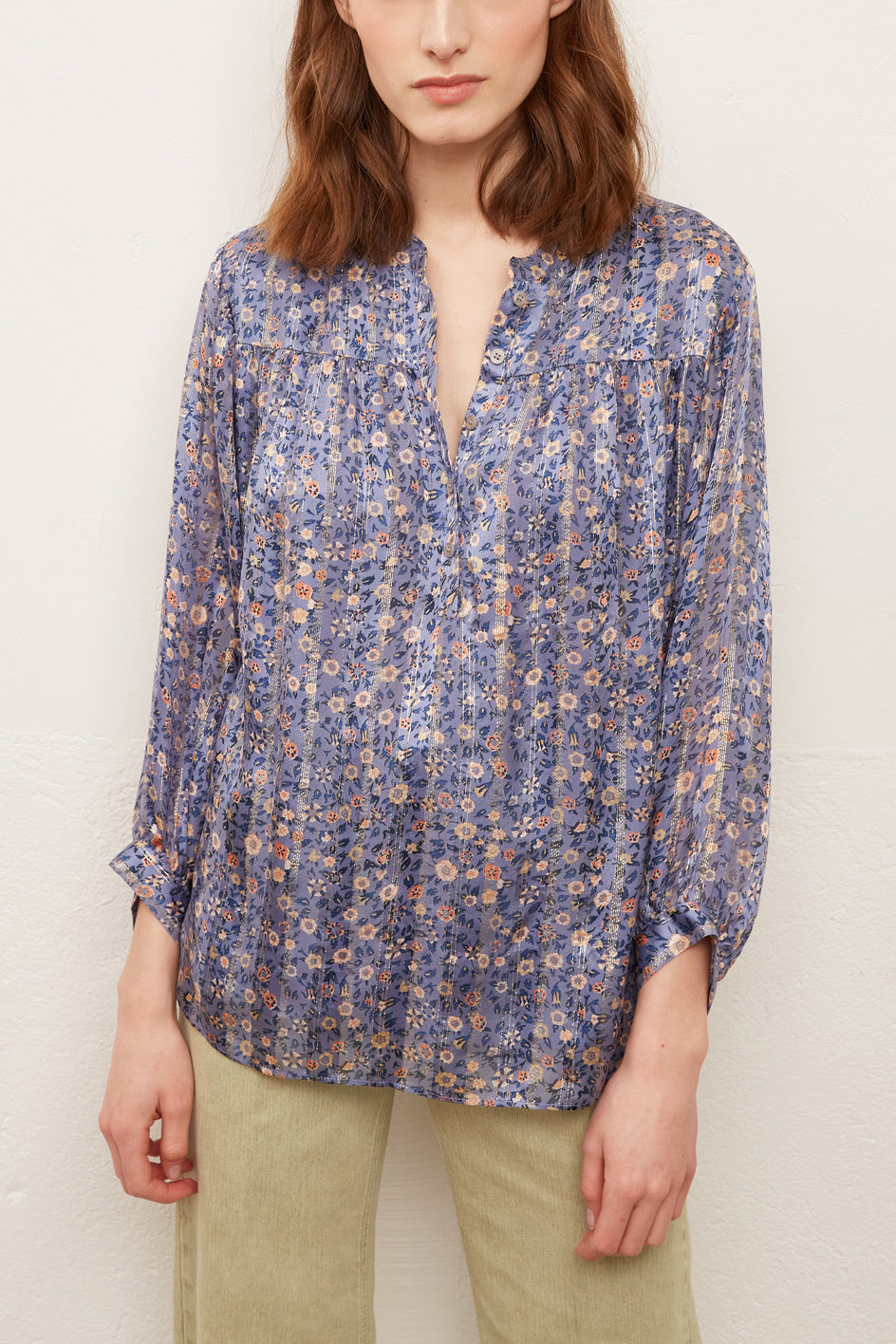 NOLWENN - Blouse en soie et Lurex à imprimé floral Faume - seconde main