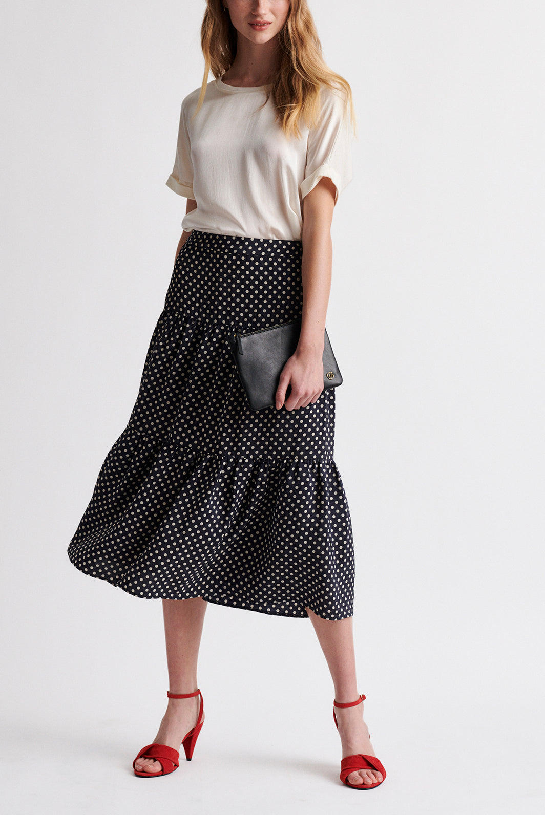 LORNA - Jupon à pois longueur midi Faume - seconde main