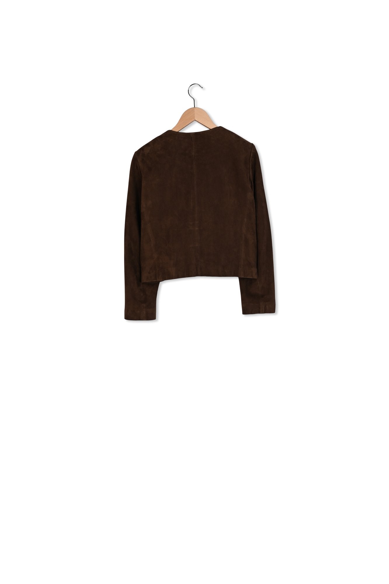 Veste sans col en cuir velours - BELINA Faume - seconde main