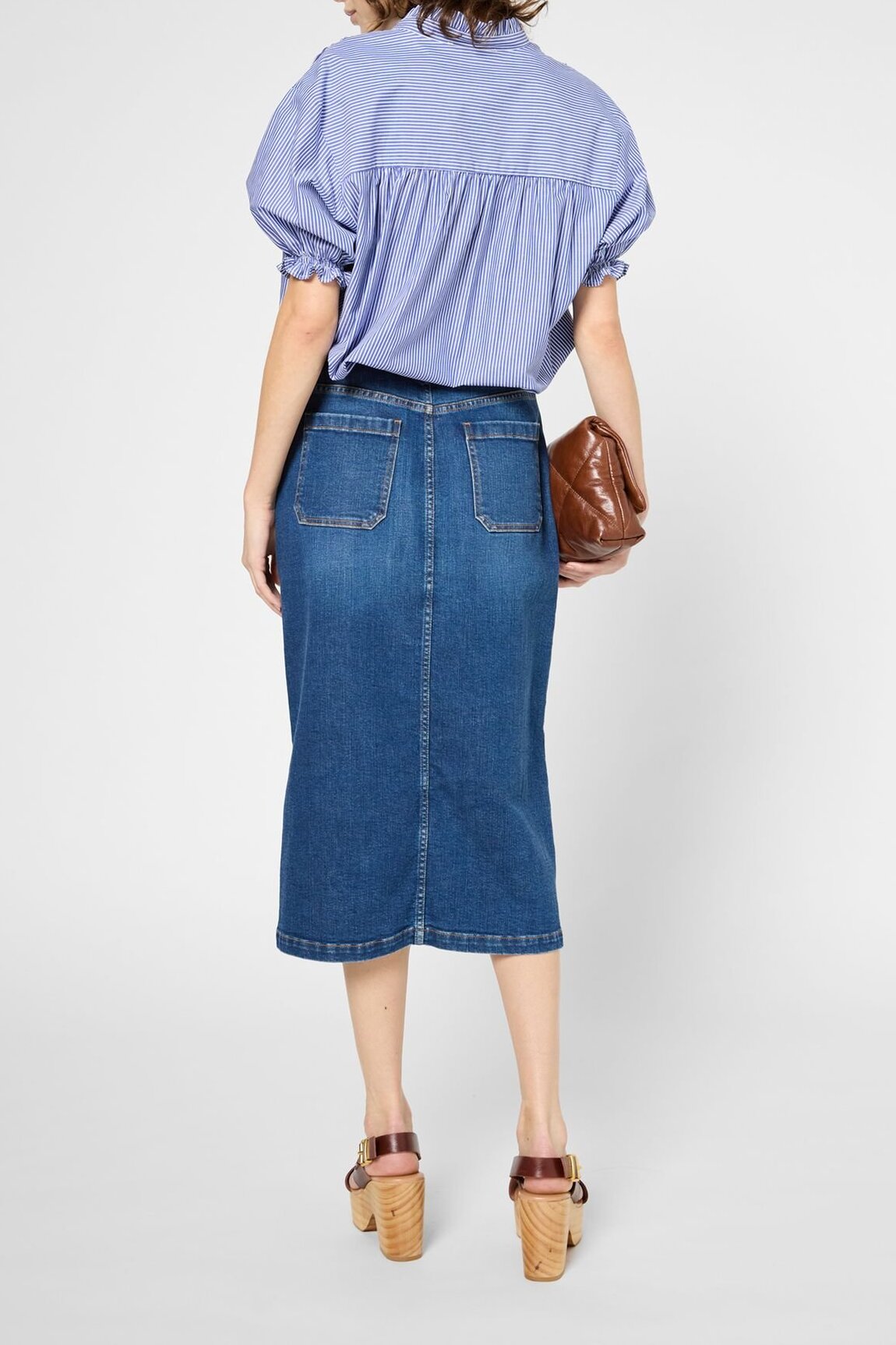Jupe droite mi-longue en denim - VENISE Faume - seconde main