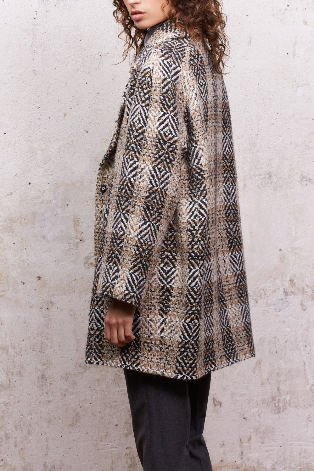 Samantha - Manteau croisé en laine mélangée à chevron Faume - seconde main