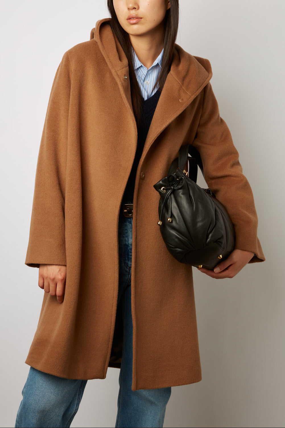 Manteau droit à capuche en laine et alpaga - SAKURA Faume - seconde main