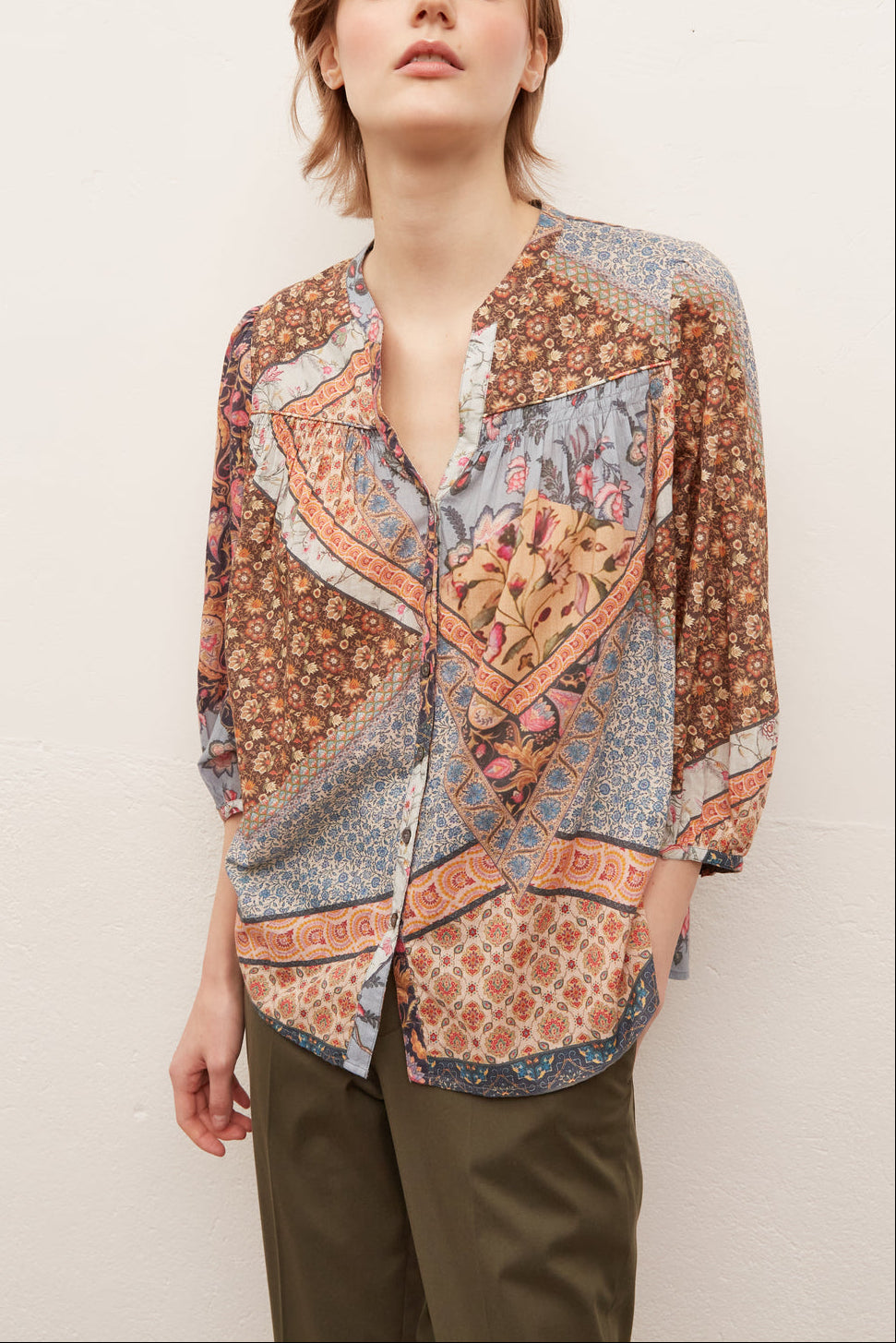 NUBIA - Blouse en voile de coton façon patchwork Faume - seconde main