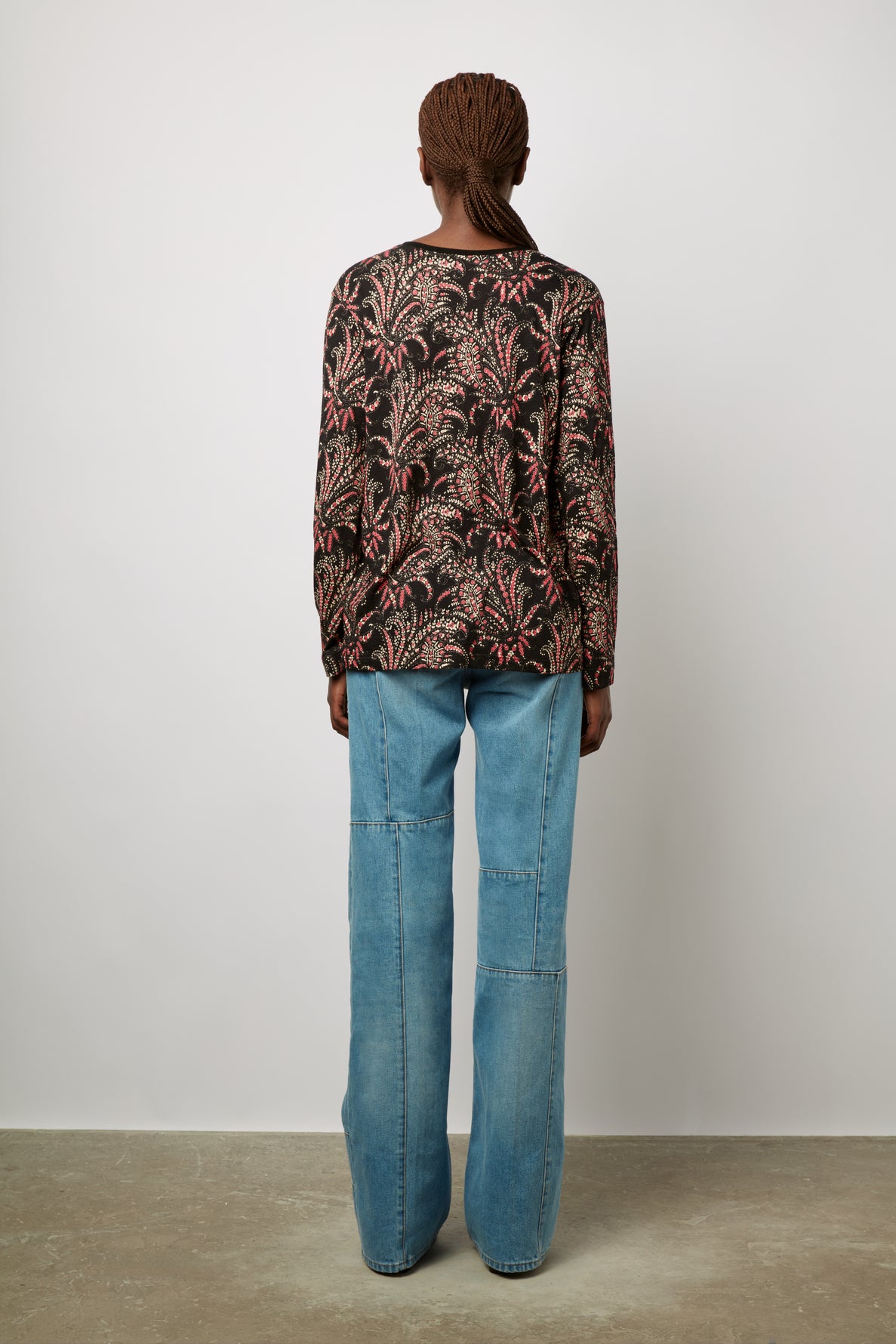 T-shirt imprimé à col V et manches longues - ADELINA Faume - seconde main