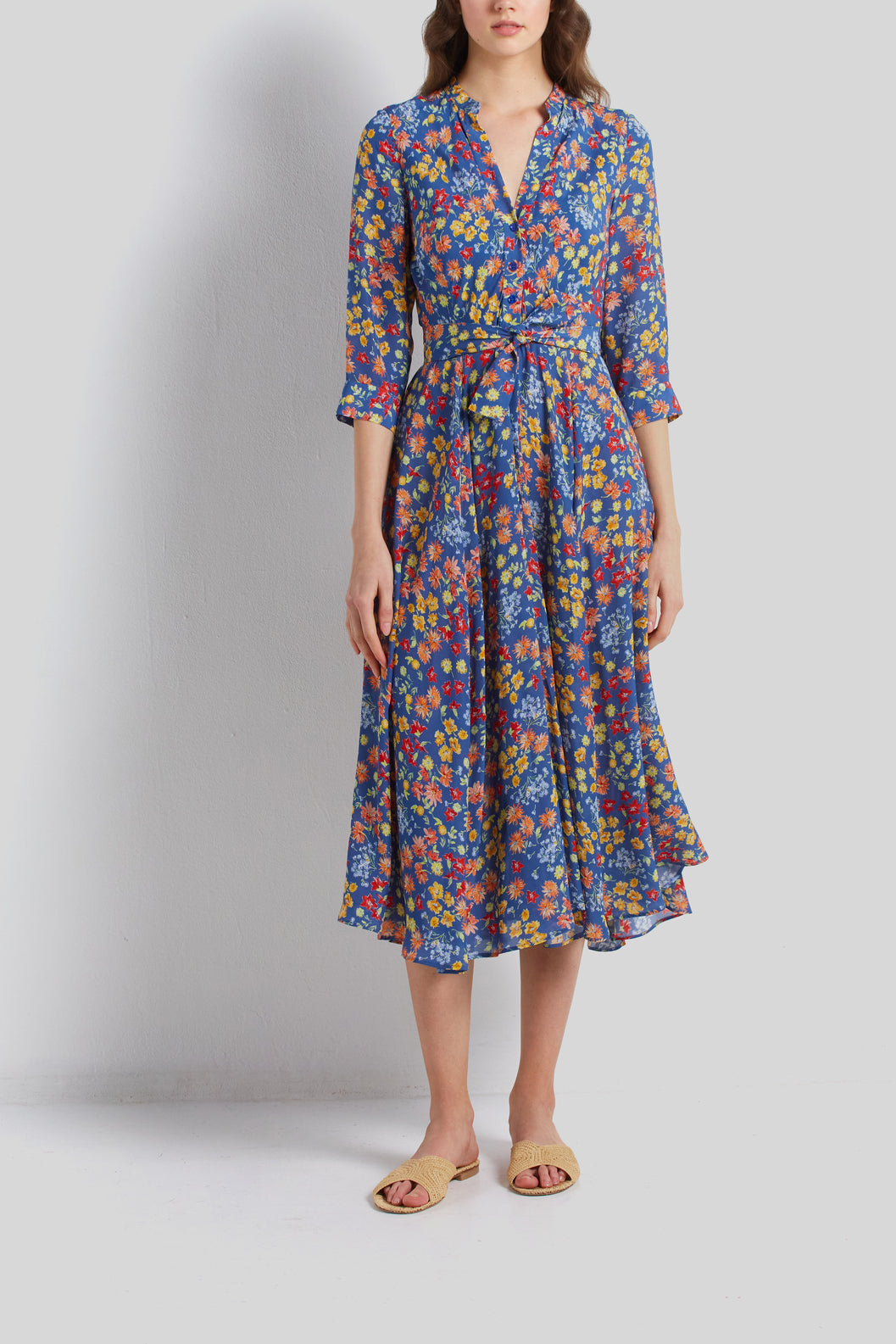 Robe longue boutonnée à motif floral - JAMES Faume - seconde main