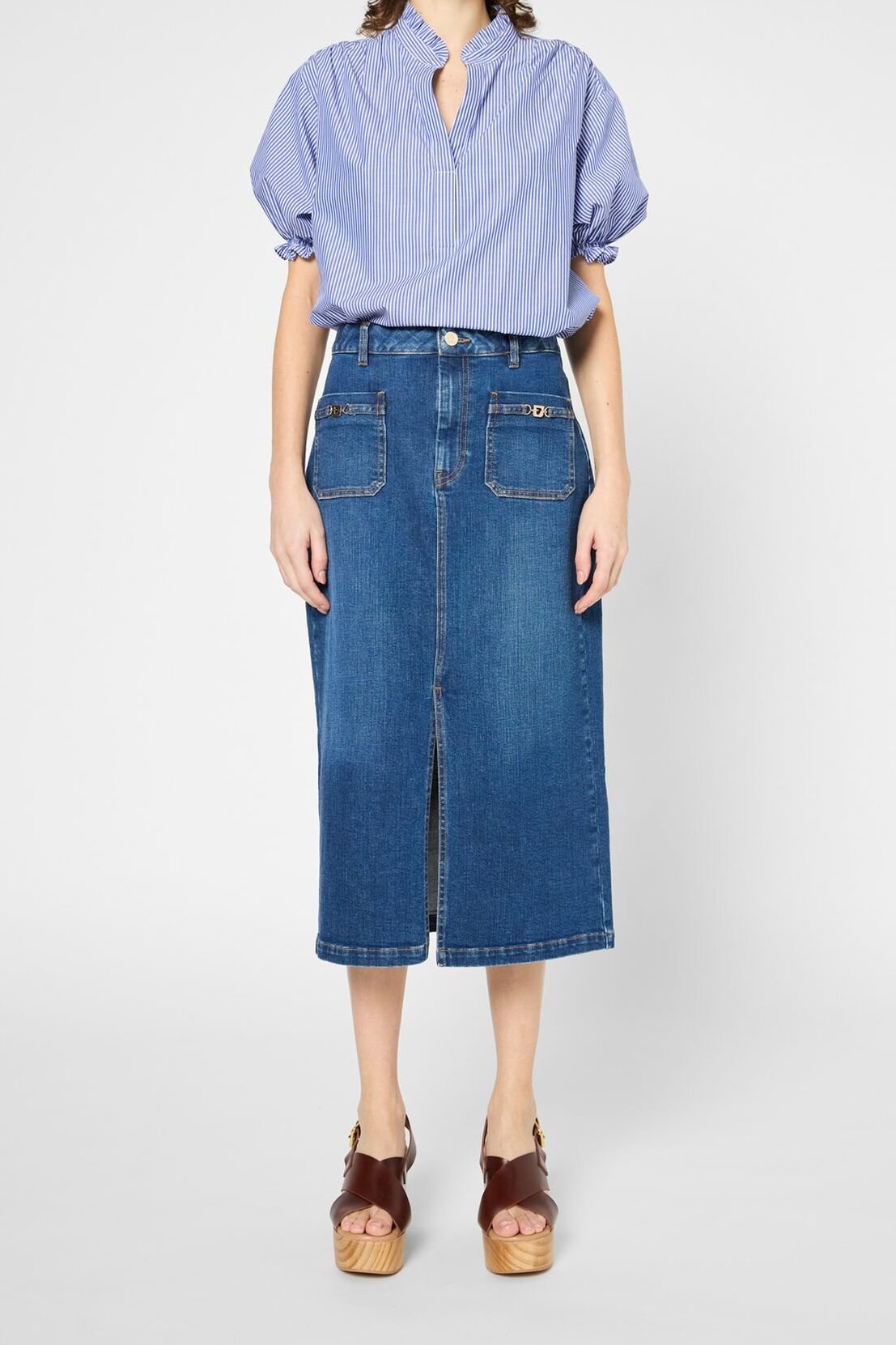 Jupe droite mi-longue en denim - VENISE Faume - seconde main