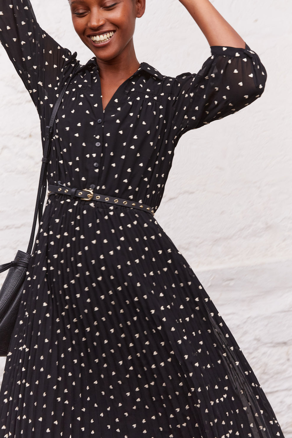 Robe plissé brodée d'un motif c½urs - JANE Faume - seconde main