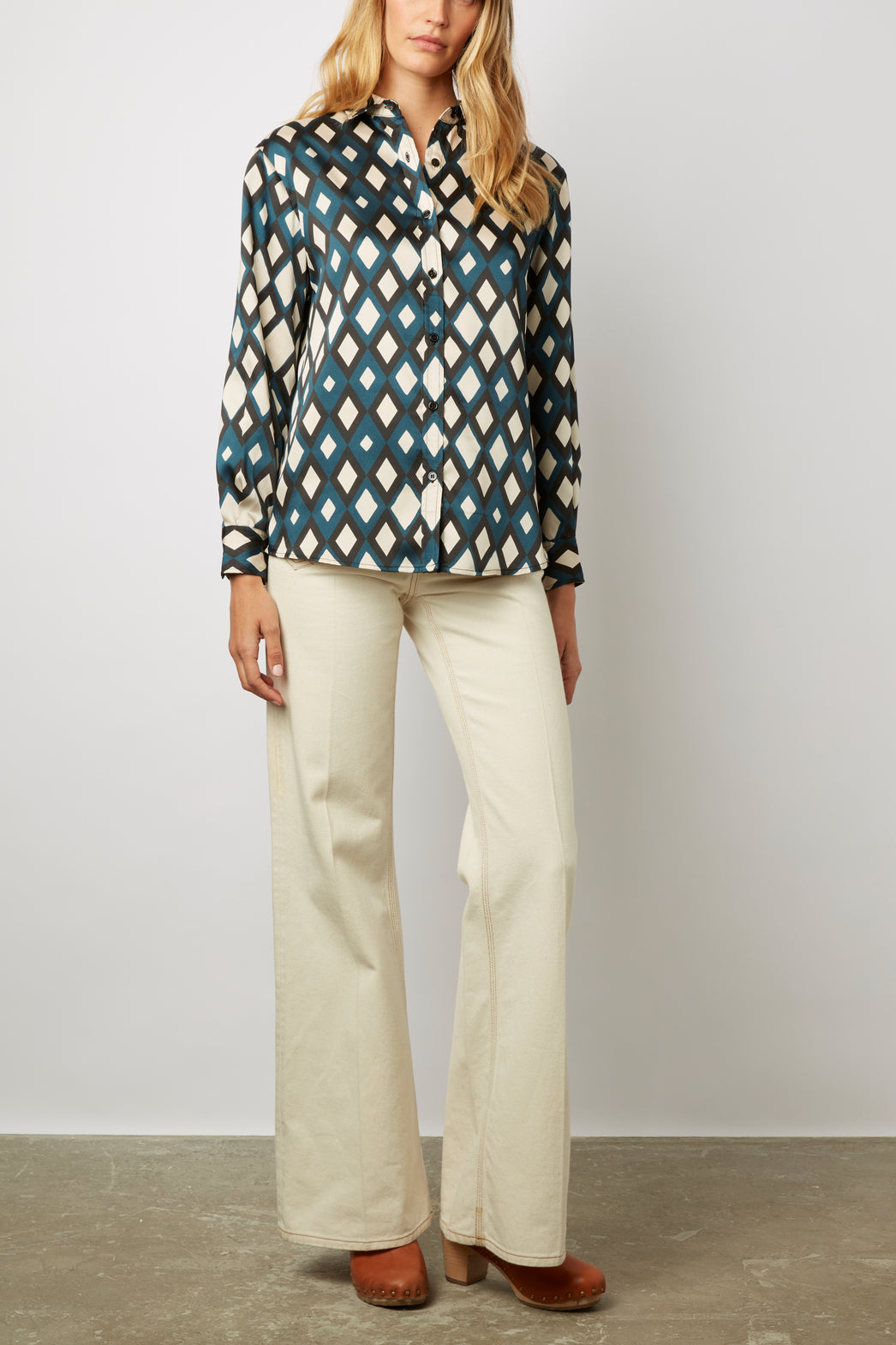 Chemise satinée imprimé losanges - CARLA Faume - seconde main