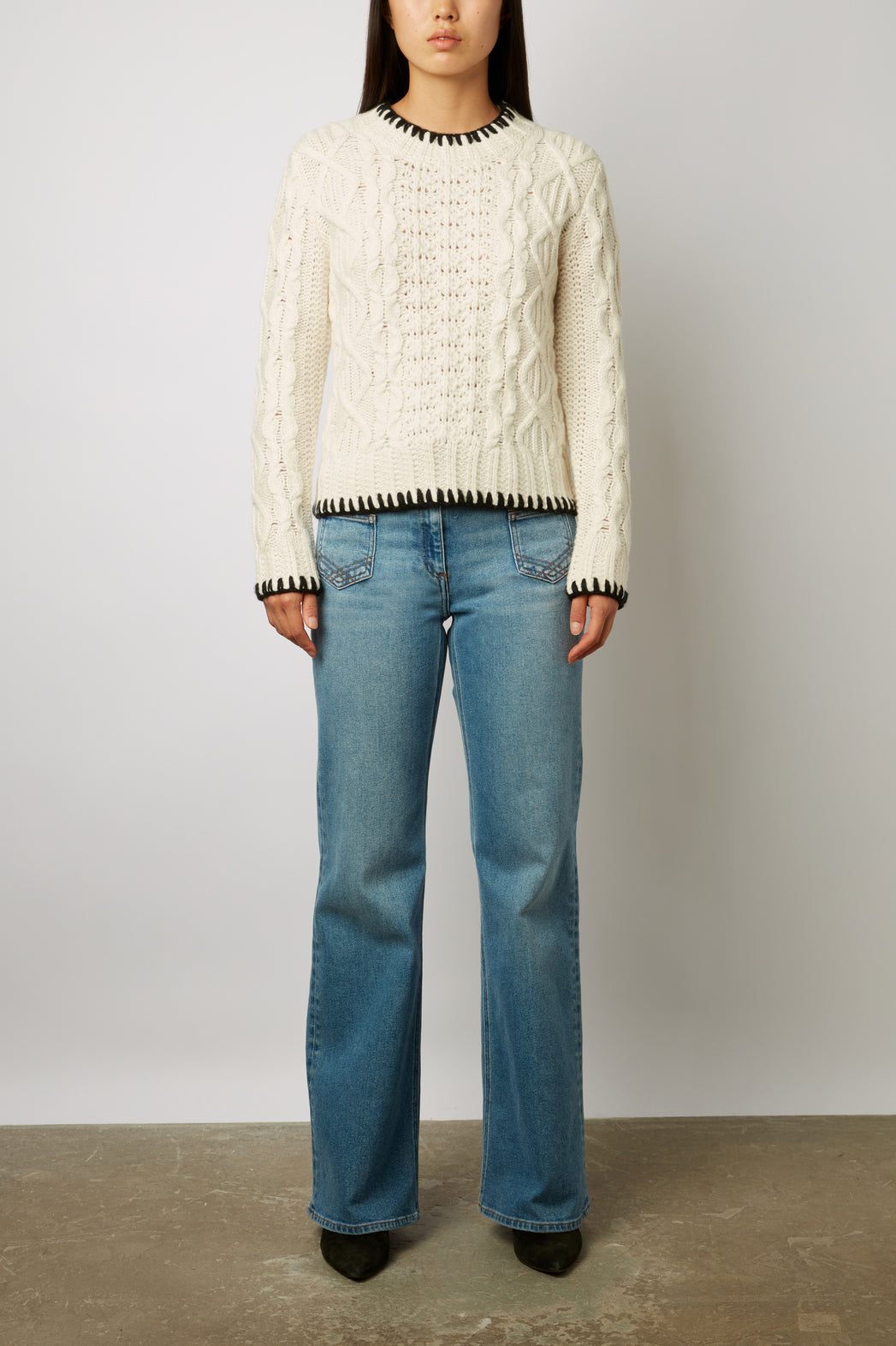 Pull en maille torsade et liseret noir - BILLIE Faume - seconde main