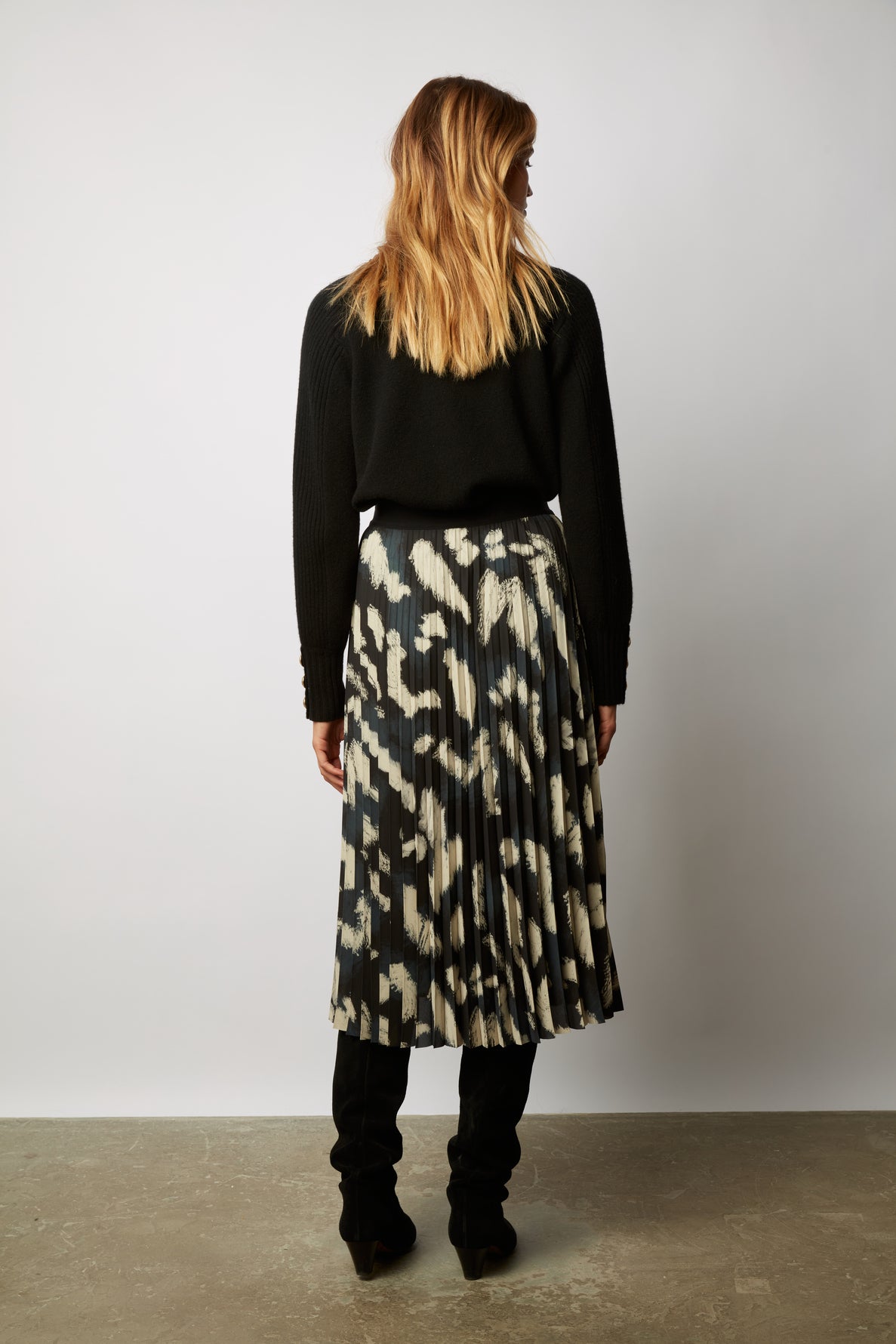 Jupe midi plissée à imprimé contrasté - BALKISS Faume - seconde main