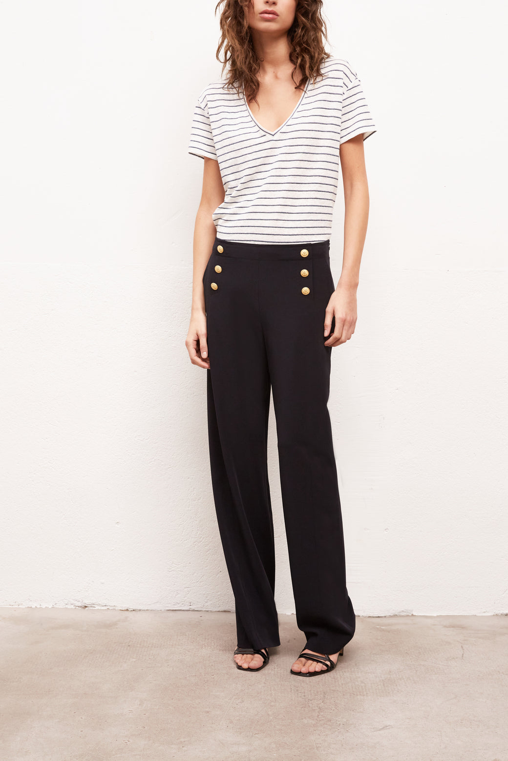 MARILENA - Pantalon fluide à ponts en crêpe Faume - seconde main