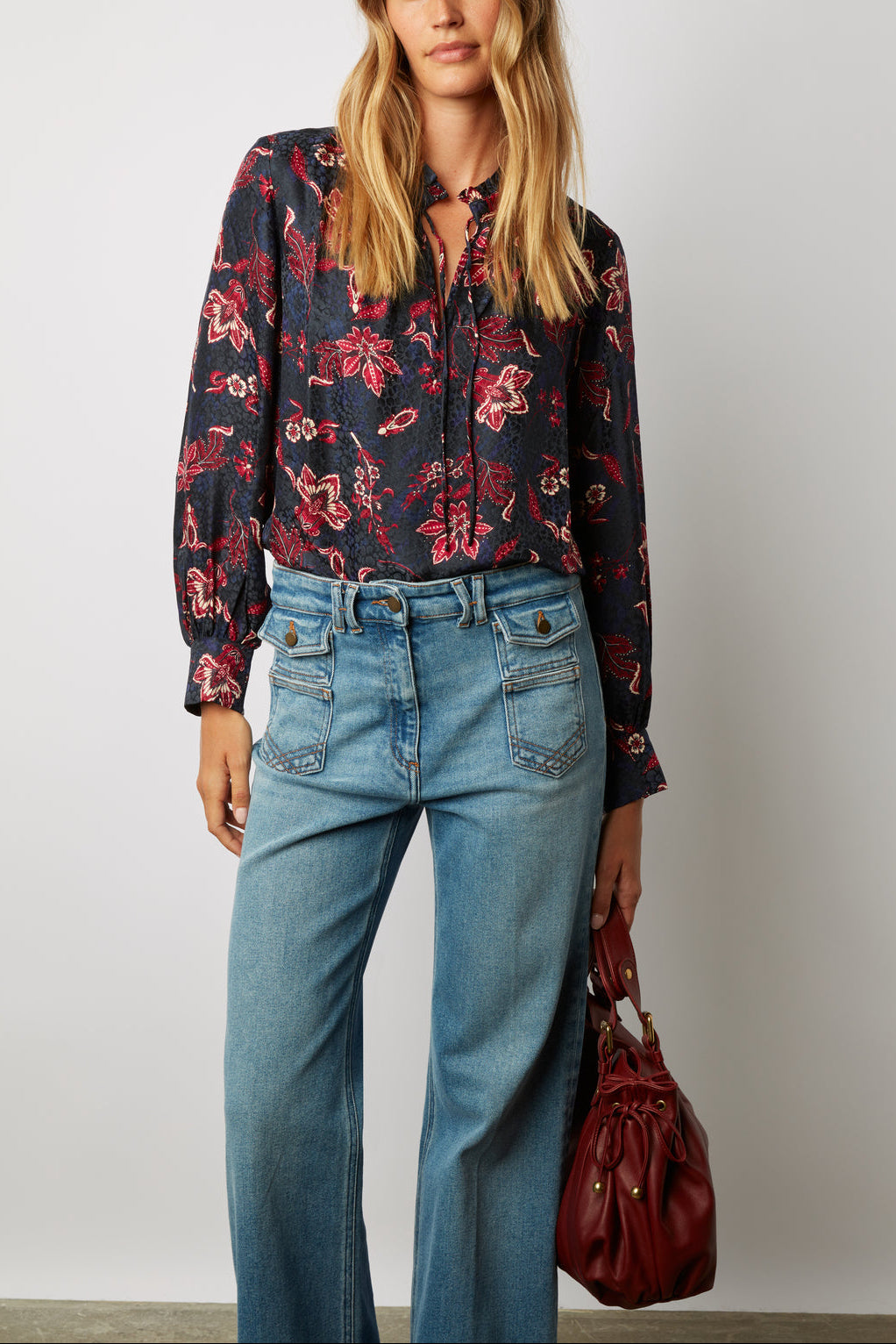 Blouse satinée imprimé grosses fleurs - CECILE Faume - seconde main